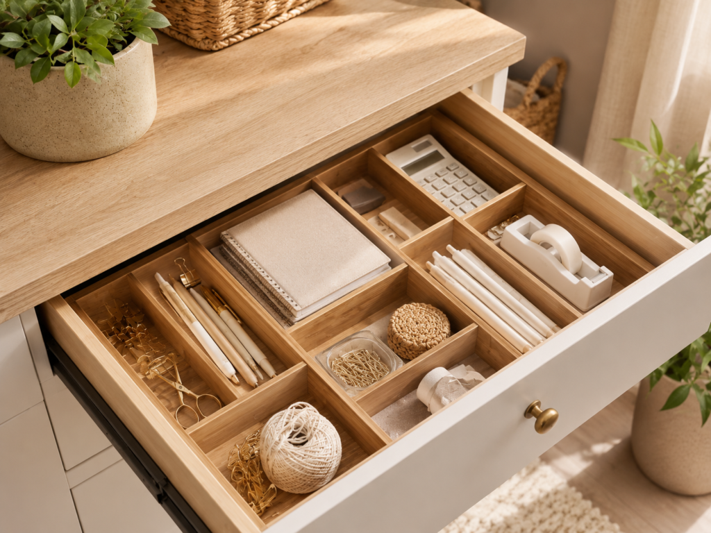 Bamboo drawer dividers for organized home storage