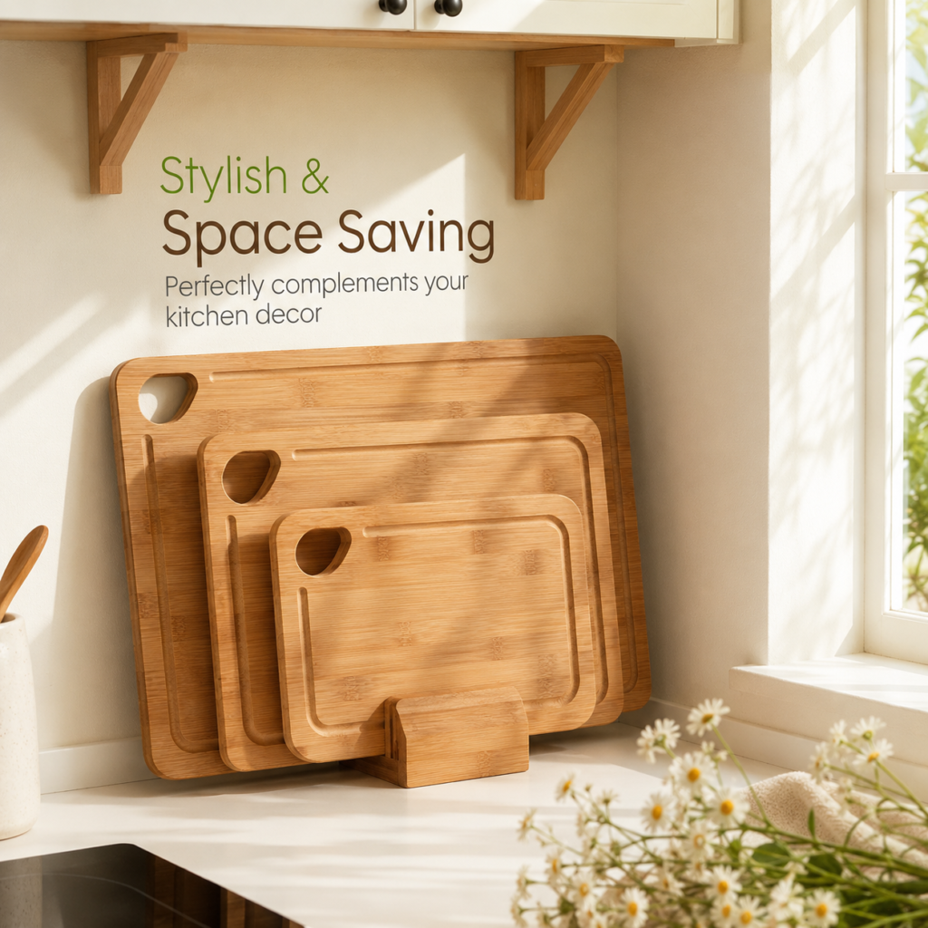 Kitchen finds with bamboo cutting board for a cozy everyday kitchen