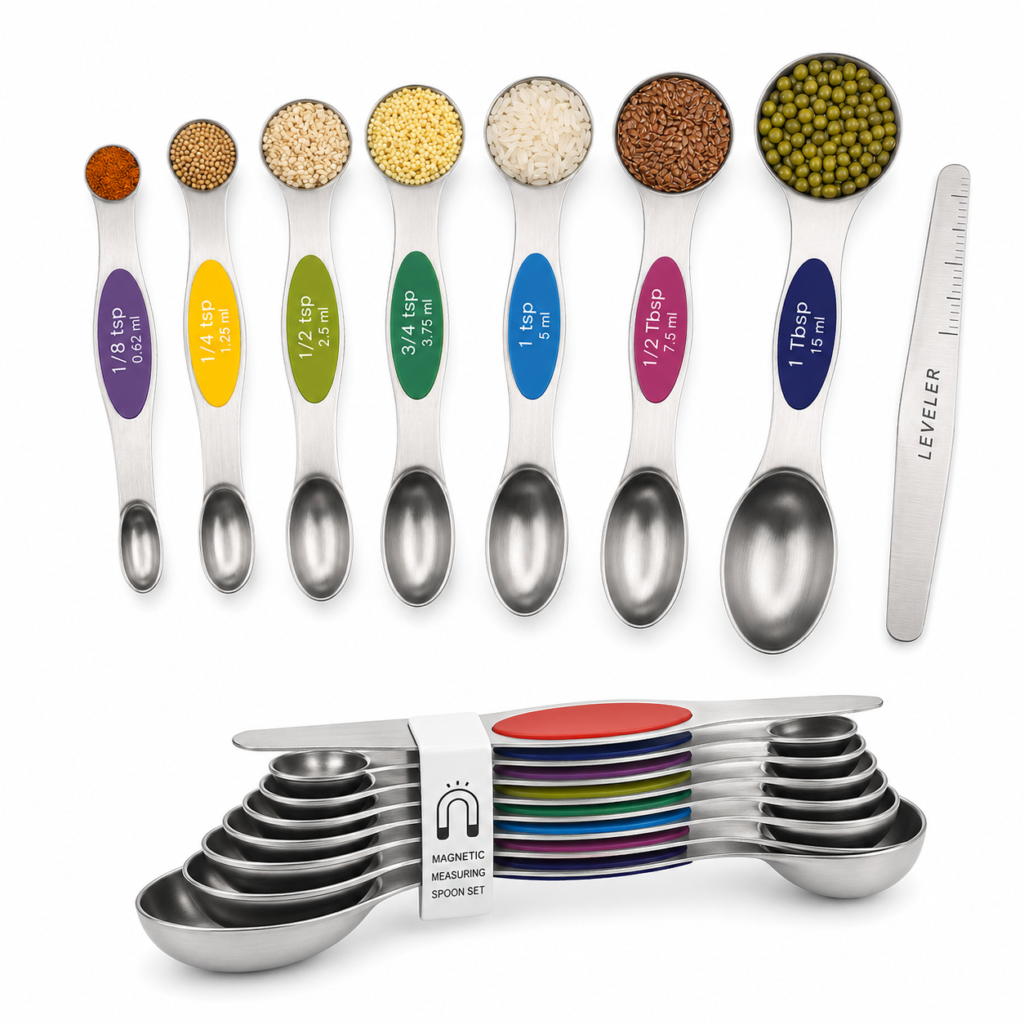 Magnetic measuring spoons set for organized baking and cooking