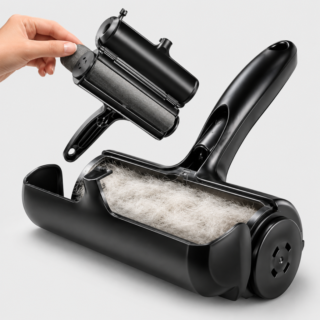 Reusable pet hair remover roller for cleaning dog and cat fur from furniture
