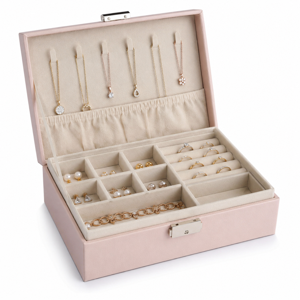 Small jewelry organizer box for rings, earrings, bracelets, and everyday accessories
