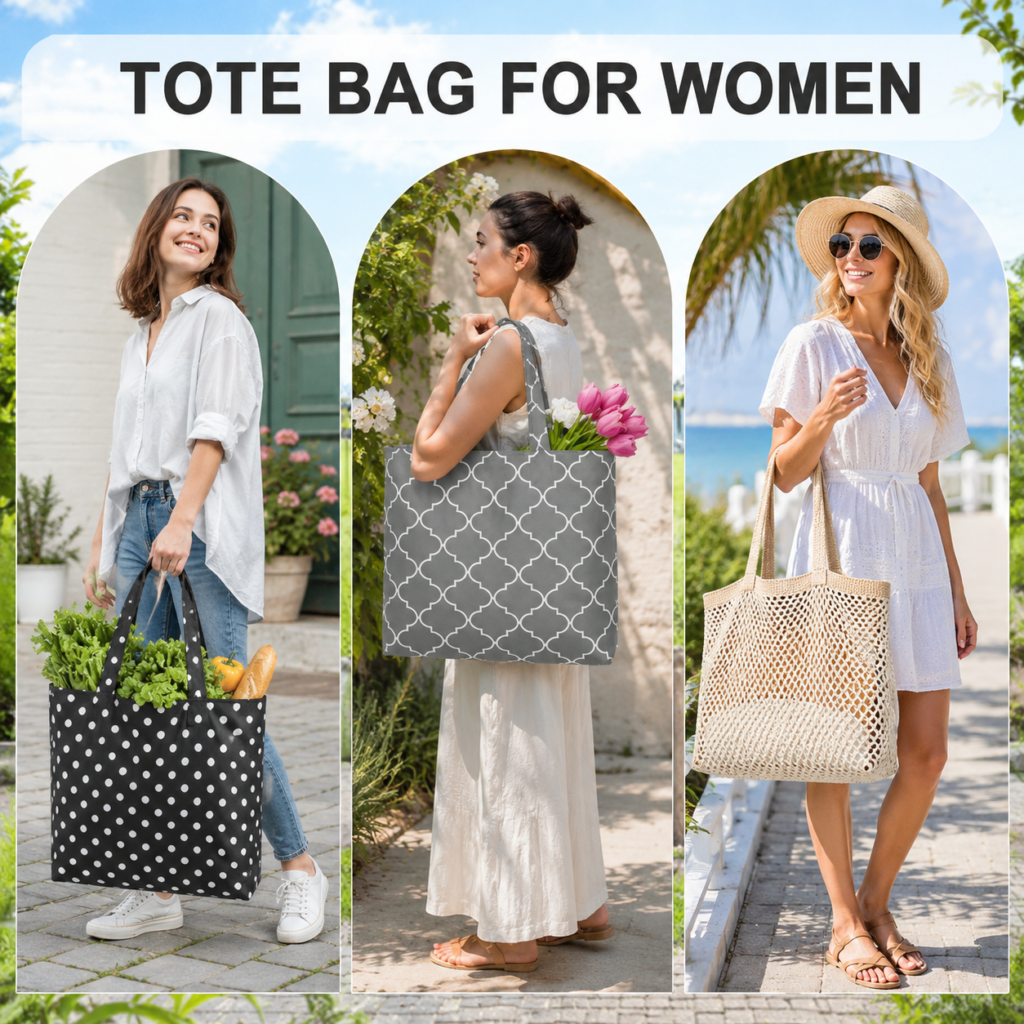 Reusable tote bag for shopping, groceries, books, and everyday errands